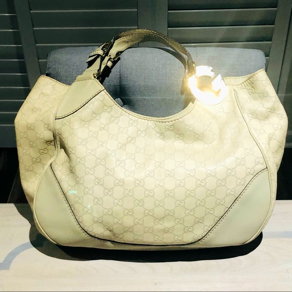 Authentic Gucci Beige Leather Charlotte Hobo Bag